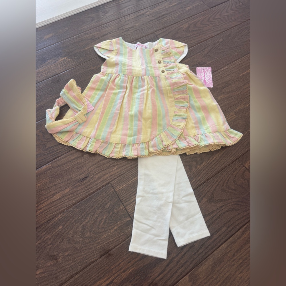 Tommy Bahama Girls 2t Pastel Striped Swing Shirt, Leggings and Headband